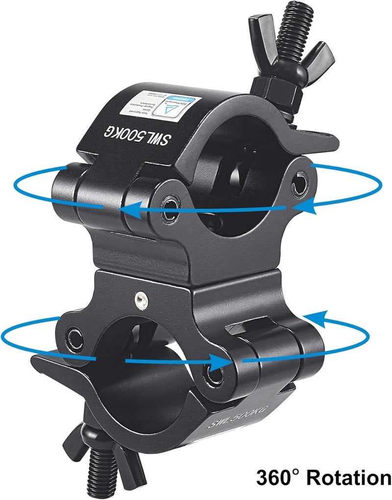 GZhumin Pro TUV Swivel Truss Clamp Black 2 inch, 2 Packs Heavy Duty 1100lb / 500kg Swivel Coupler 50mm Truss Clamps, Dual Head Turn As Needed Two 360 Degree Lighting Clamps, Fit truss OD 48-52mm / 2” - Image 3